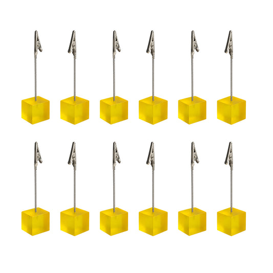 Pack of 12 Photo Holder Clips with Square Yellow Coloured Resin Base