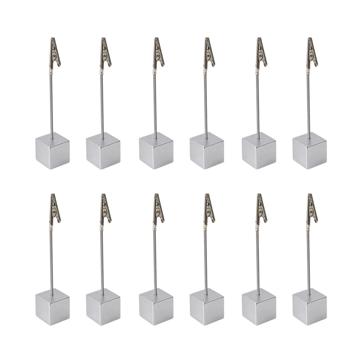 Pack of 12 Photo Holder Clips with Square Silver Coloured Resin Base