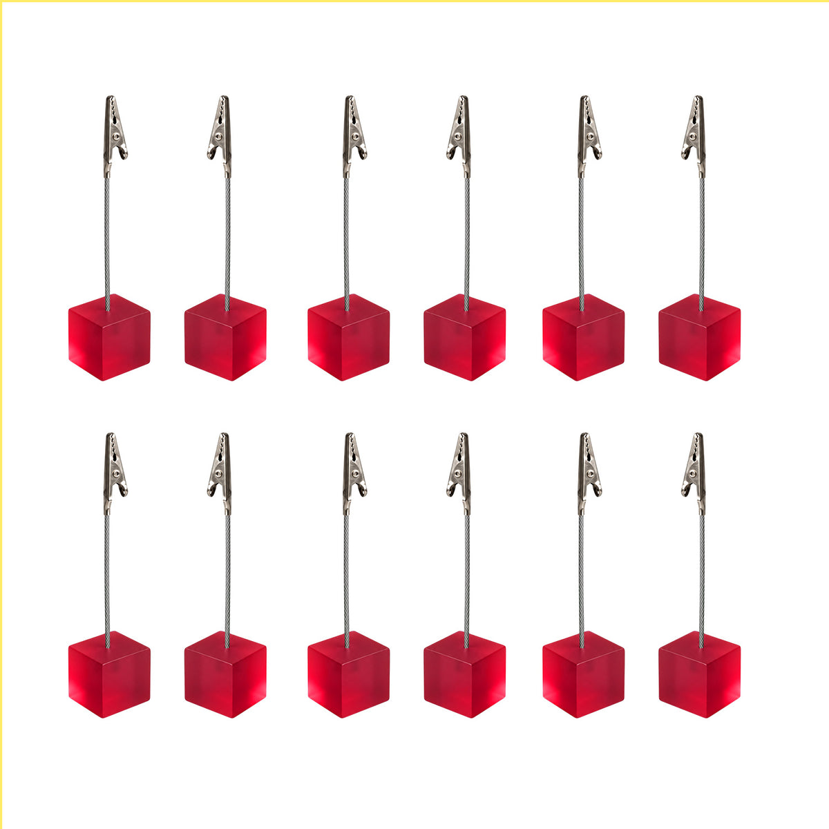 Pack of 12 Photo Holder Clips with Square Pink Coloured Resin Base