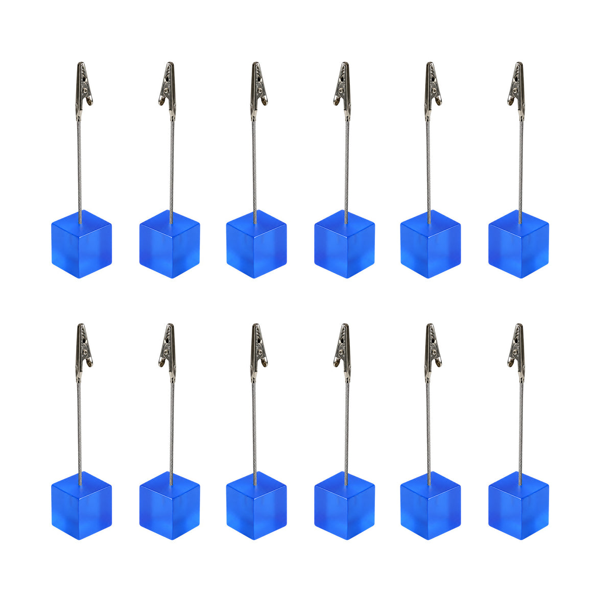 Pack of 12 Photo Holder Clips with Square Blue Coloured Resin Base
