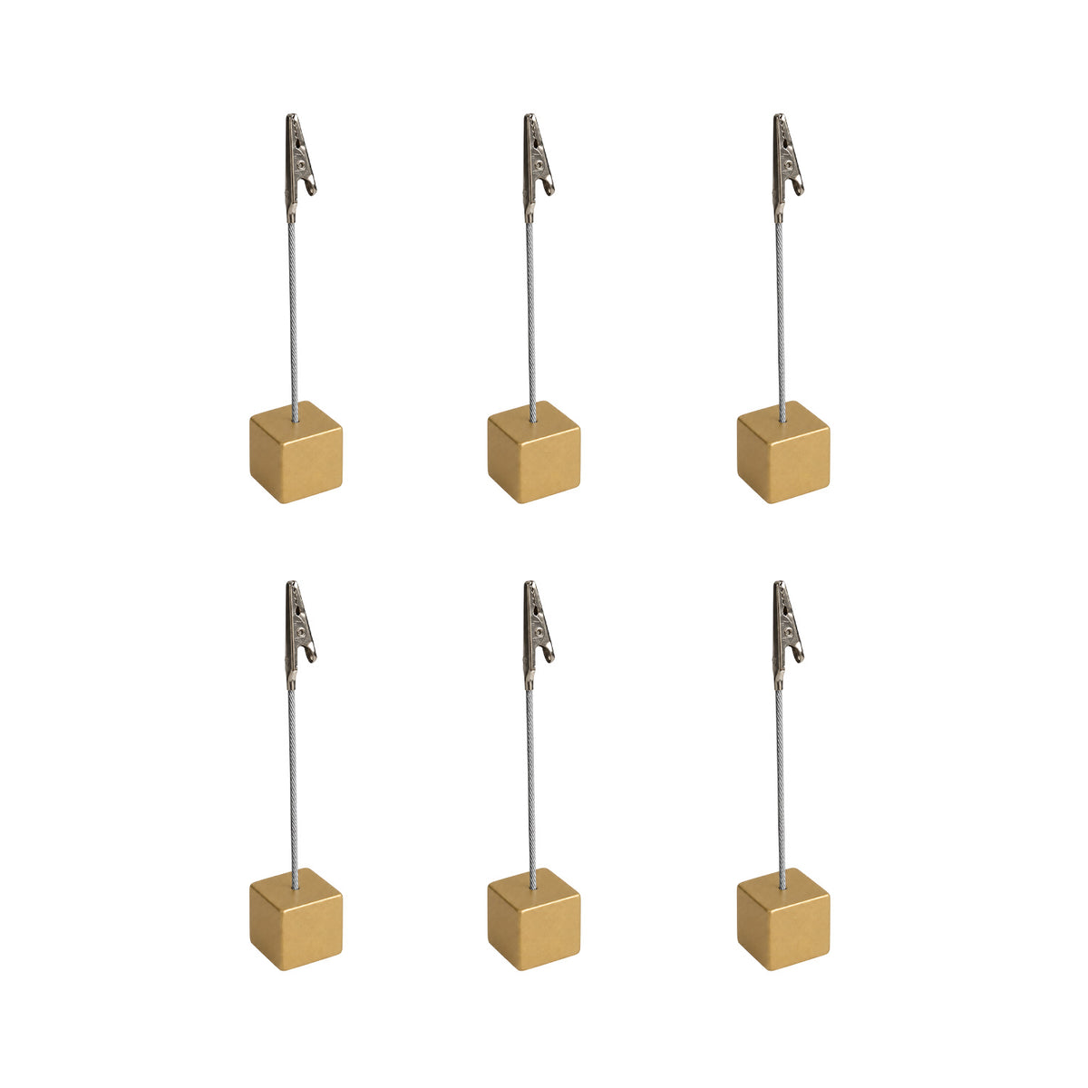 Pack of 6 Photo Holder Clips with Square Gold Coloured Resin Base