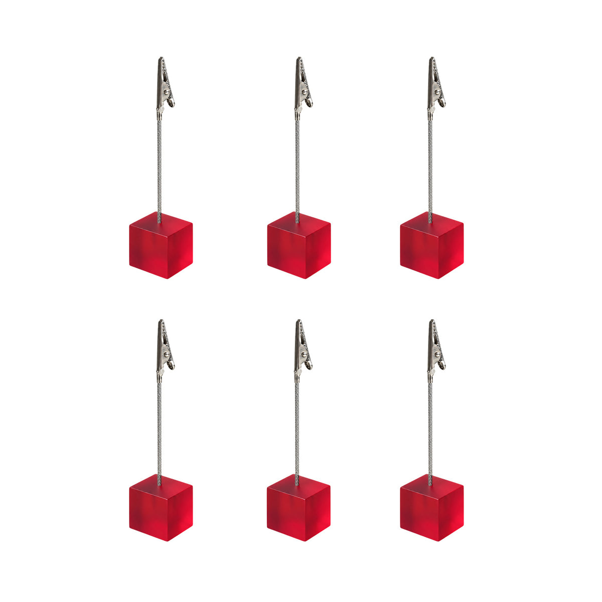 Pack of 6 Photo Holder Clips with Square Red Coloured Resin Base