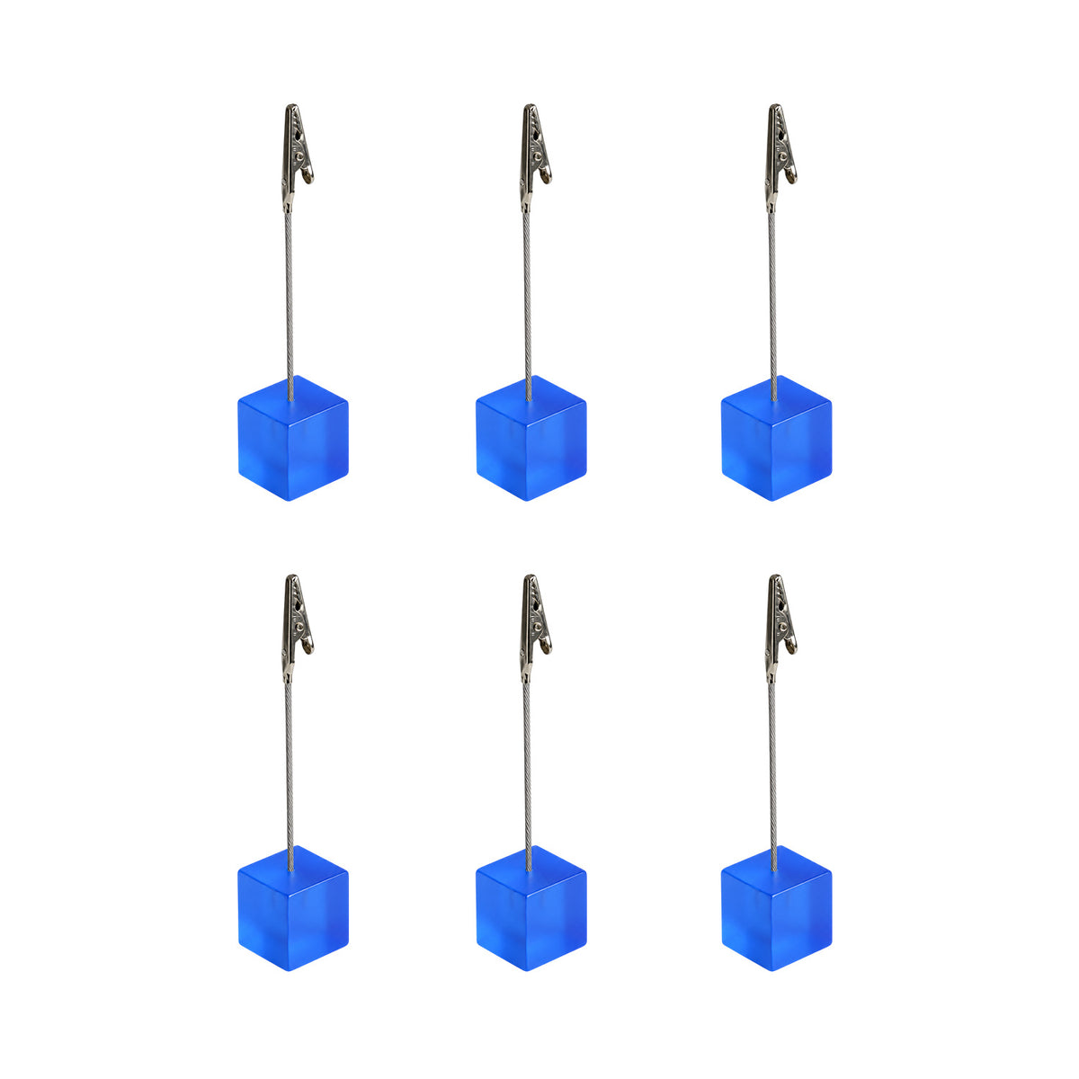 Pack of 6 Photo Holder Clips with Square Blue Coloured Resin Base