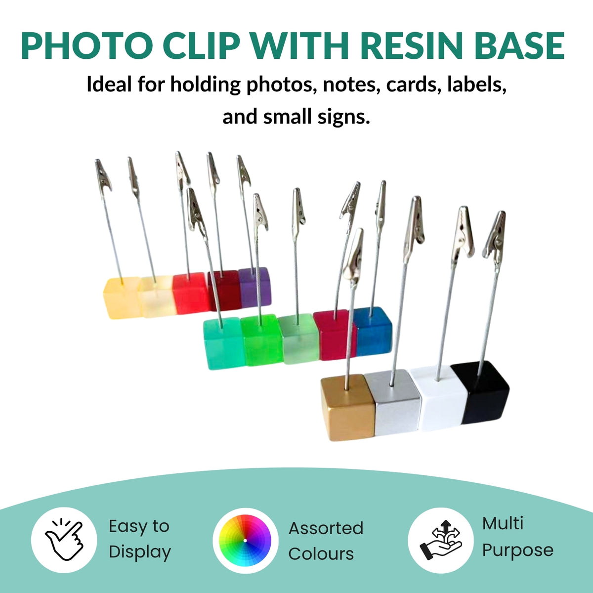 Photo Holder Clip with Square Blue Coloured Resin Base