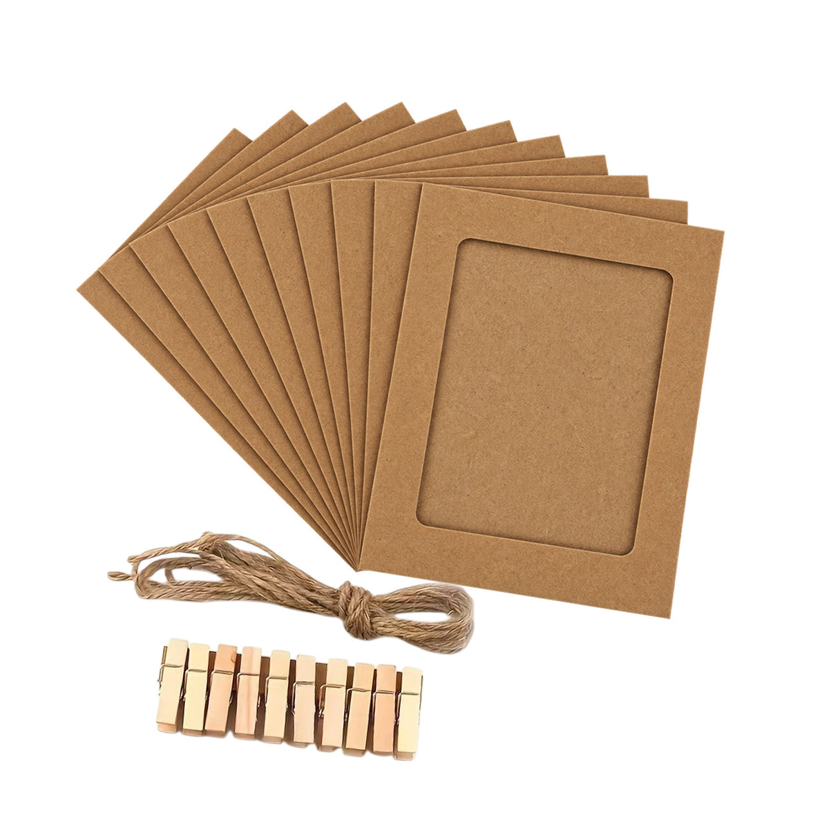 6 x Kraft Photo Frame Banner Set with Wooden Pegs and Hemp Twine