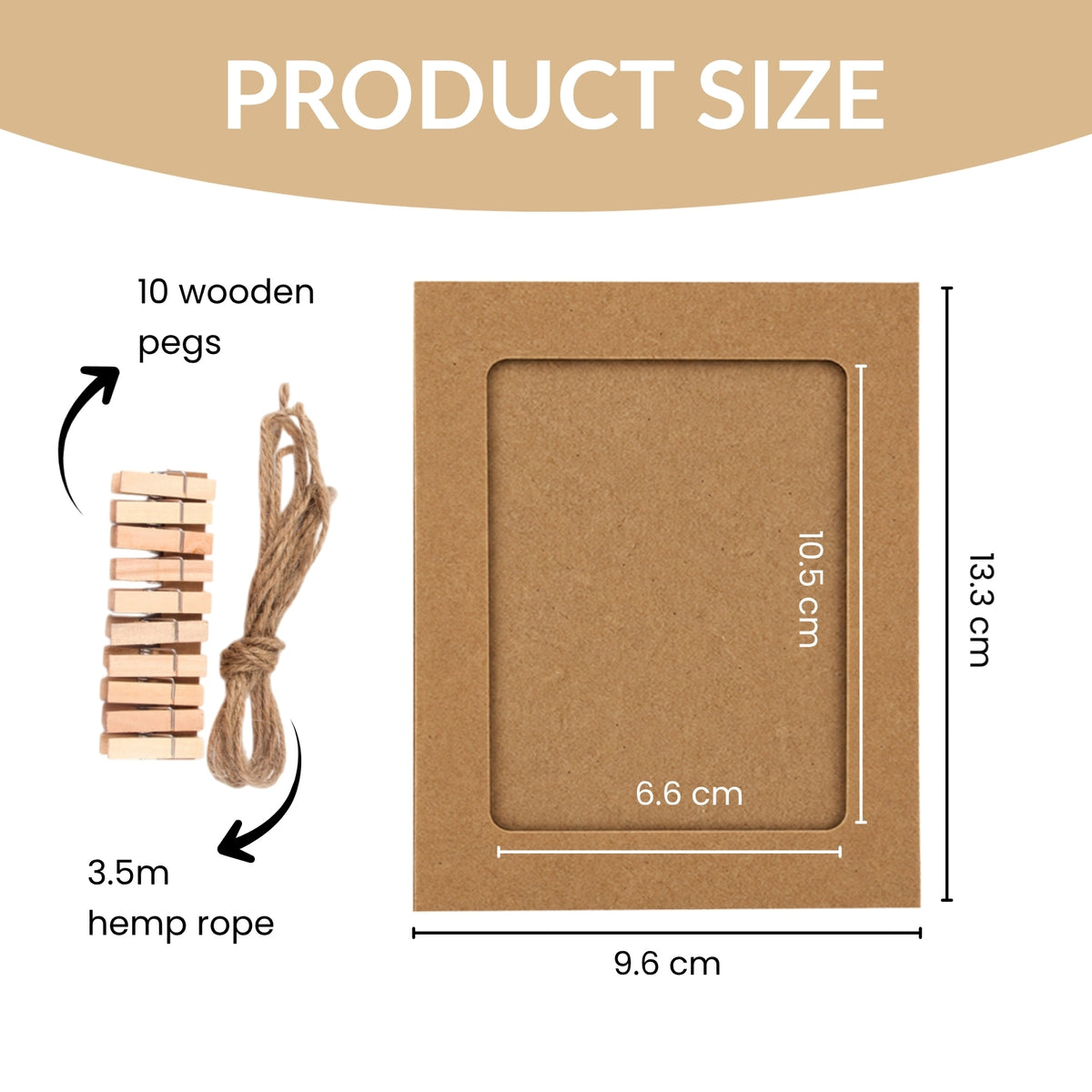Kraft Photo Frame Banner Set with Wooden Pegs and Hemp Twine