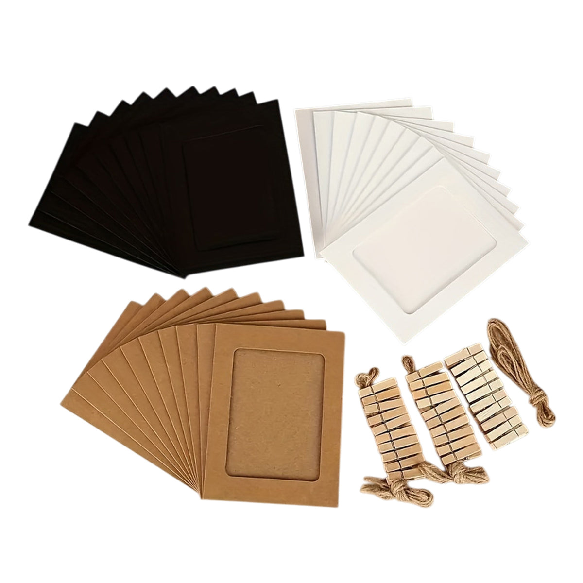 Black, White & Kraft Photo Frame Banner Set with Wooden Pegs and Hemp Twine