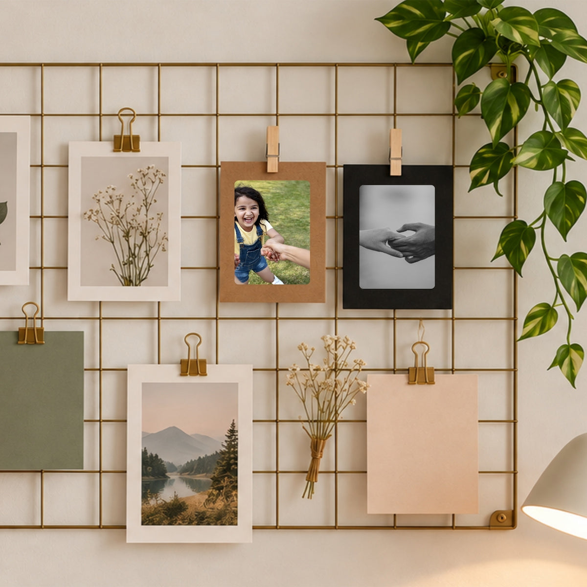 Black Photo Frame Banner Set with Wooden Pegs and Hemp Twine