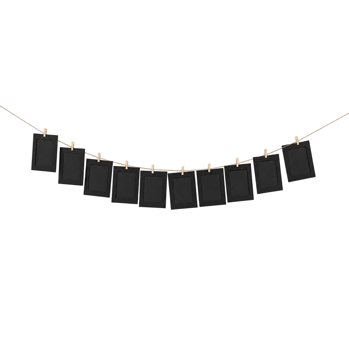 Black Photo Frame Banner Set with Wooden Pegs and Hemp Twine