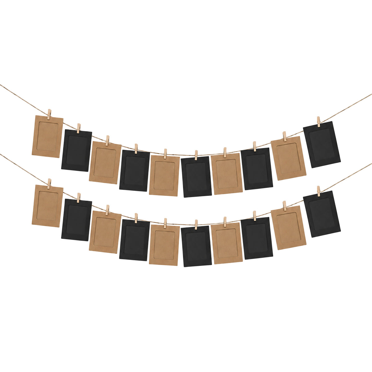 Black & Kraft Photo Frame Banner Set with Wooden Pegs and Hemp Twine