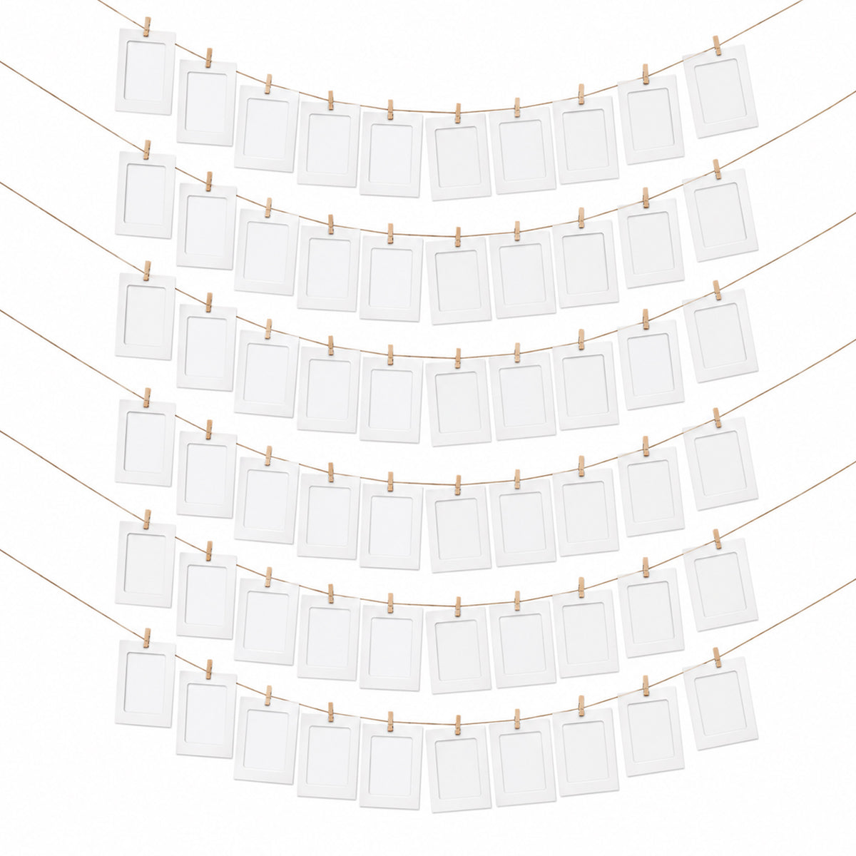 6 x White Photo Frame Banner Set with Wooden Pegs and Hemp Twine