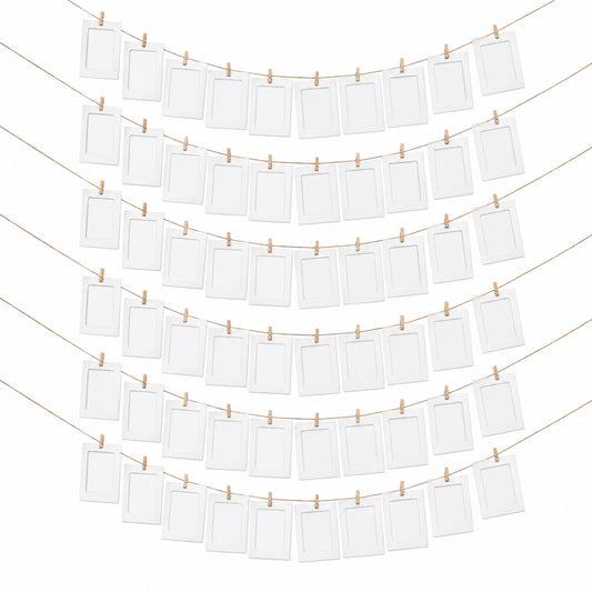 12 x White Photo Frame Banner Set with Wooden Pegs and Hemp Twine