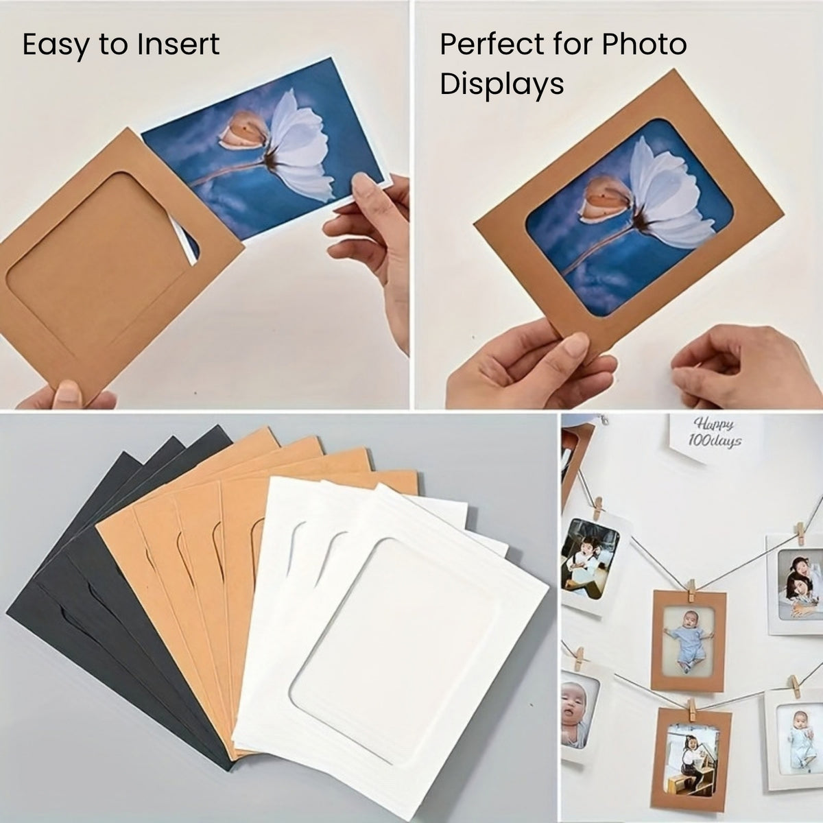 Black Photo Frame Banner Set with Wooden Pegs and Hemp Twine