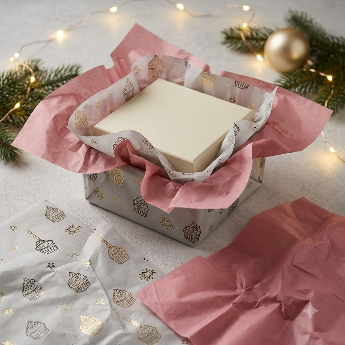 Pack of 8 Sweet Celebration Luxury Silver Foil Design & Plain Pink 50 x 70 cm Tissue Sheets - Birthday, Cake, Girls