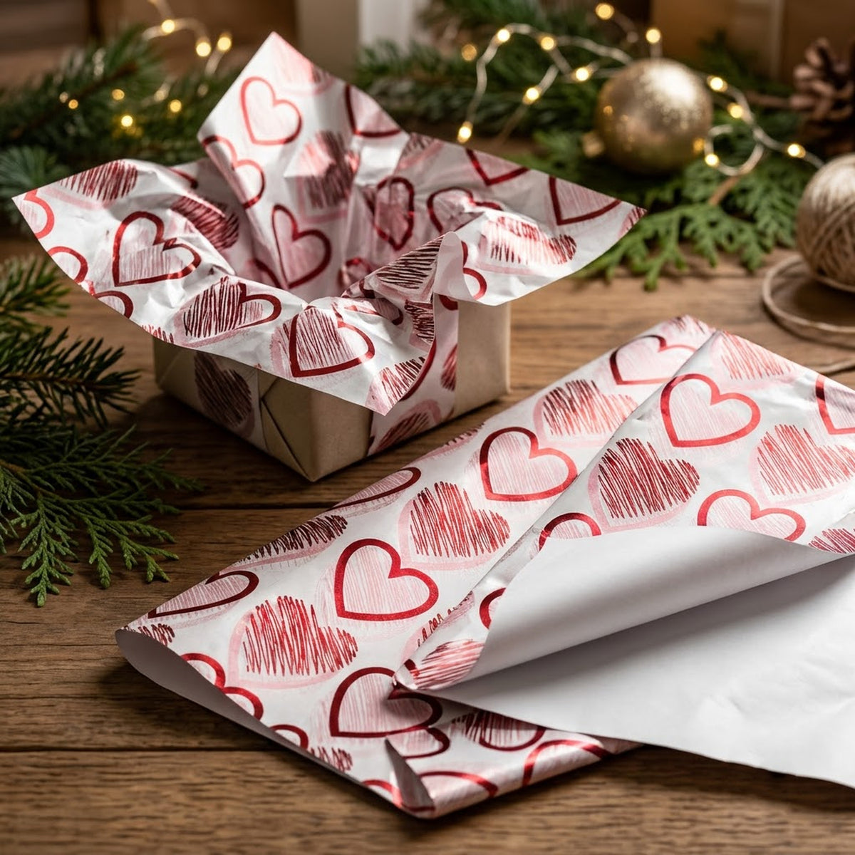 Pack of 5 Heart Medley Design 50 x 70 cm Luxury Red Foil Tissue Sheets - Valentines, Anniversary, Wedding