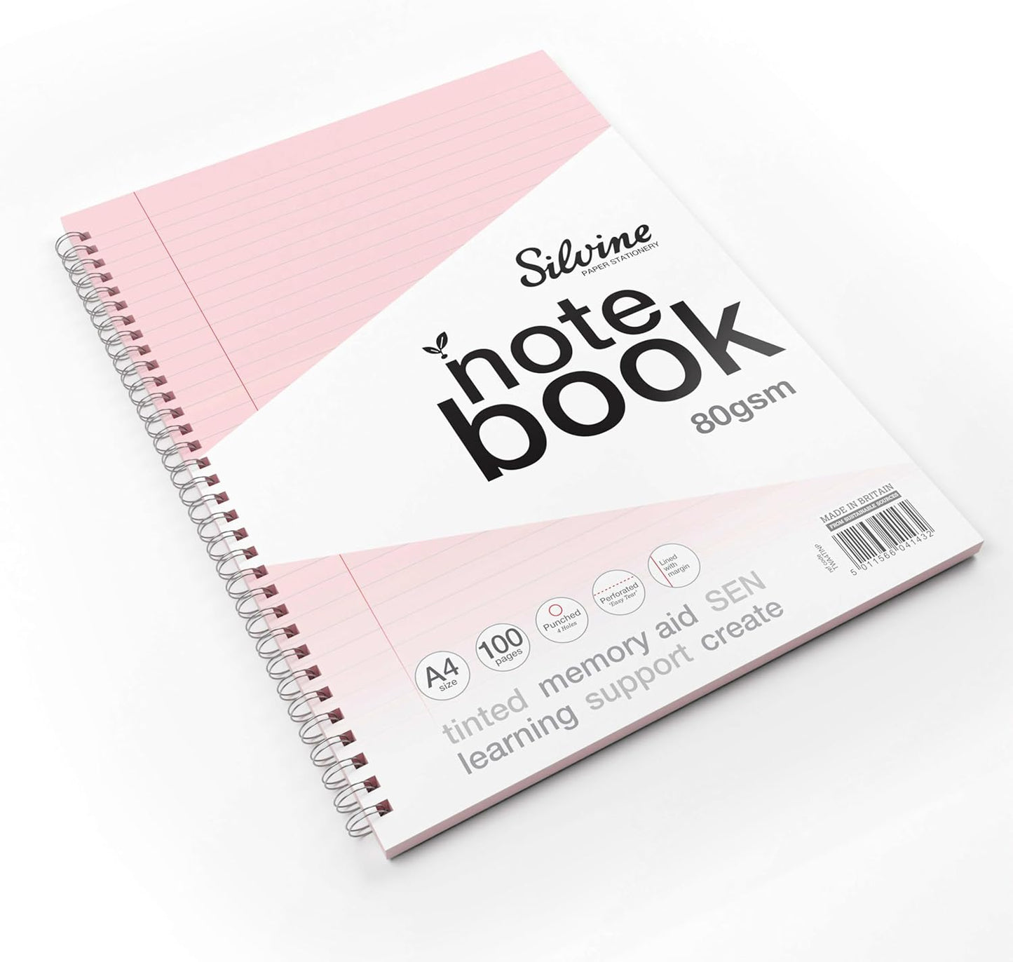Pack of 3 A4+ 100 Pages Twin Wire SEN Pink Paper Dyslexia Notebooks - Lined with Margin