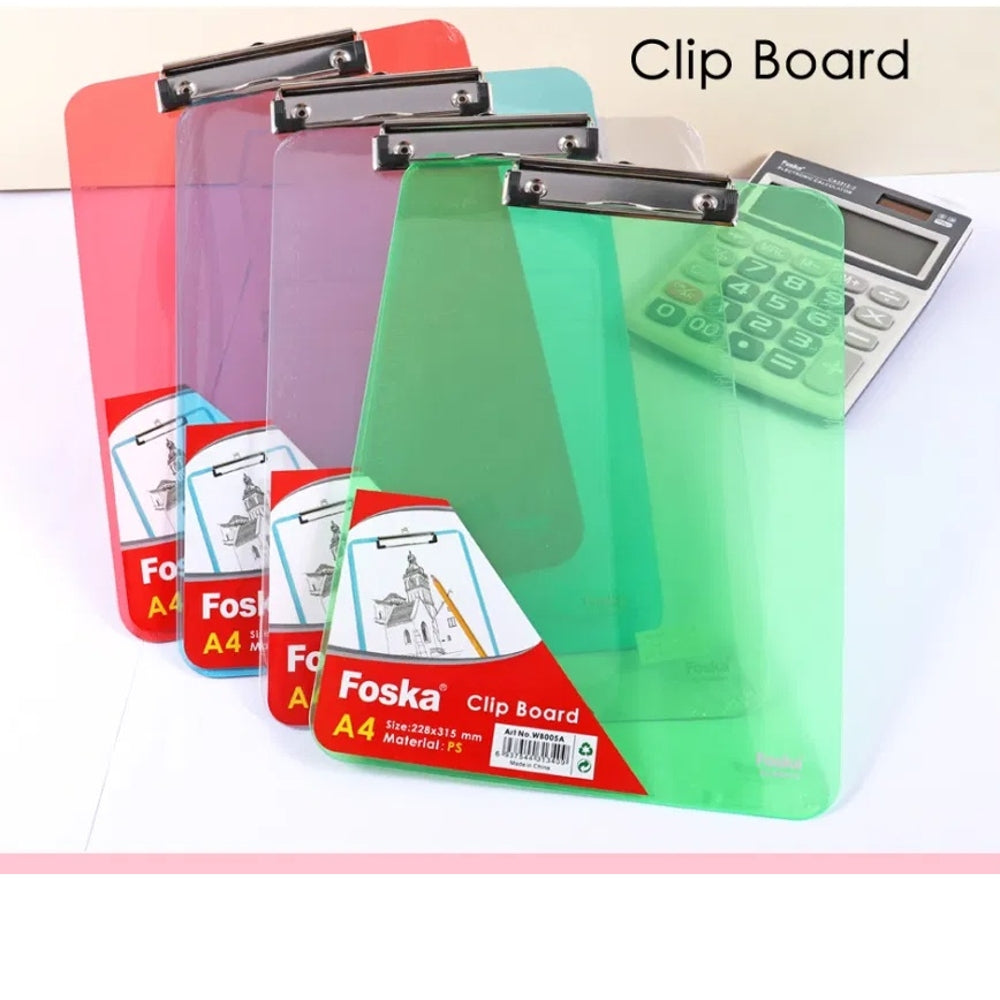 Pack of 8 A4 Coloured Translucent Clipboard Writing Board with cm/Inch Engraved Ruler