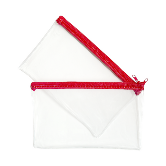 Pack of 2 Janrax 8x5" Red Zip Clear Exam Pencil Cases