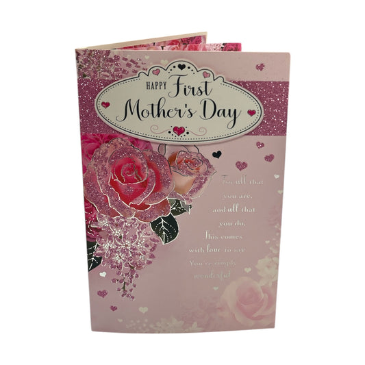Happy First Mother's Day Beautiful Roses Design Pink Boxed Card