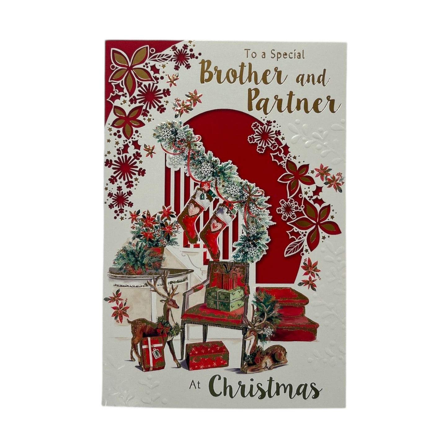To a Special Brother and Partner Floral Design Christmas Card