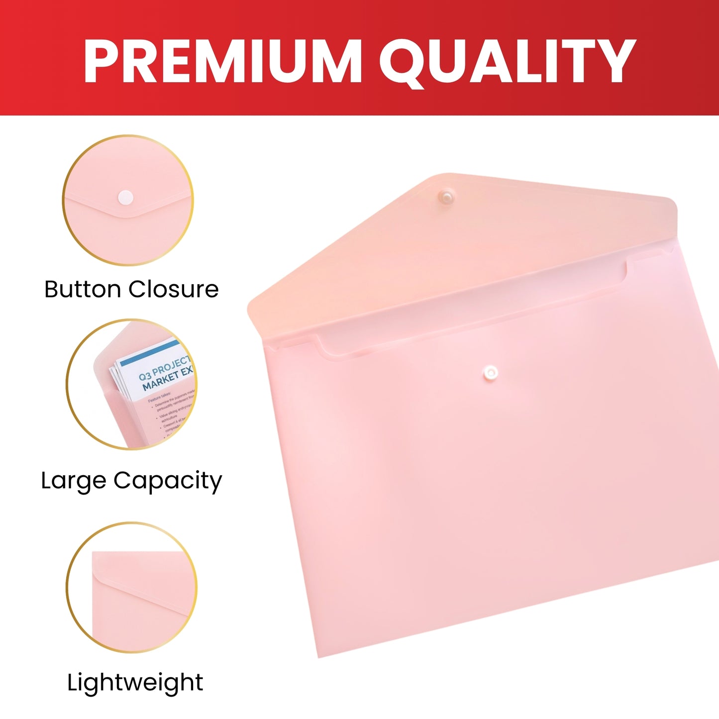 Pack of 12 A4 Ivory Soft Touch Plastic Document Wallets with Button Closure