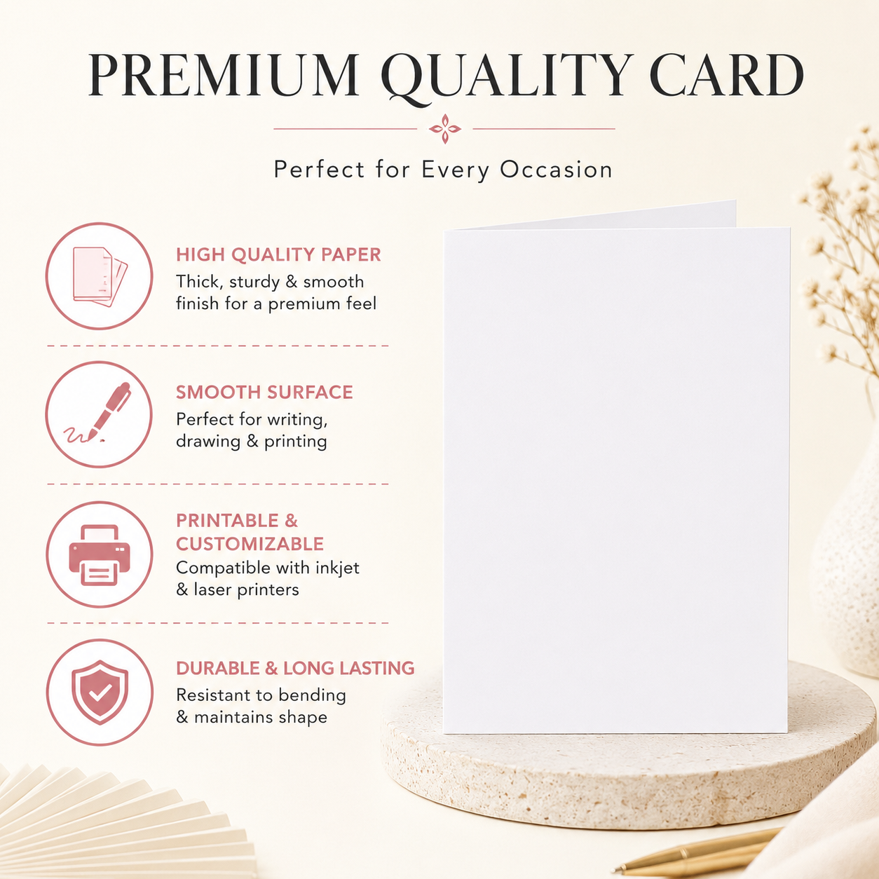 Pack of 5 A5 Blank White 260gsm Greeting Cards – Design Your Own Cards