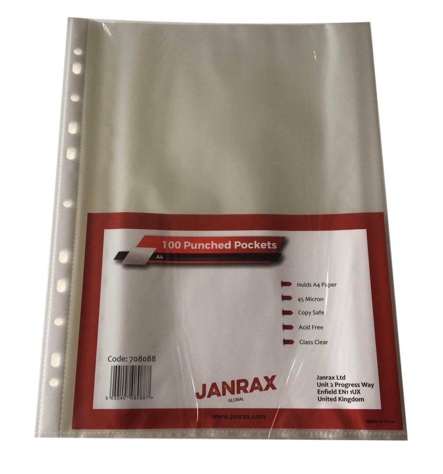Pack of 500 A4 Glass Clear Punched Pockets by Janrax - Copy Safe Acid Free