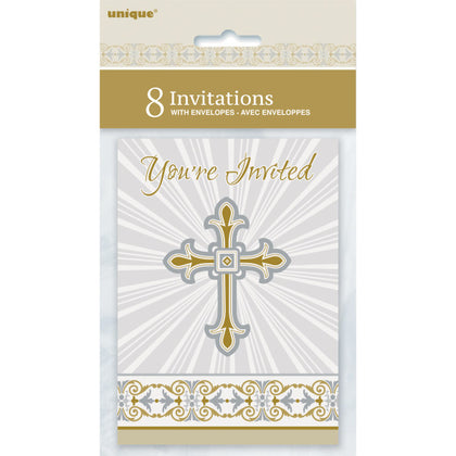 Pack of 8 Gold & Silver Radiant Cross Invitations