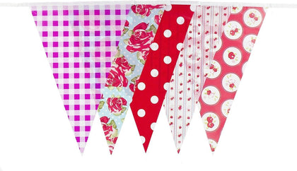Red and Purple Shabby Chic Vintage Print Bunting 10m with 20 Pennants