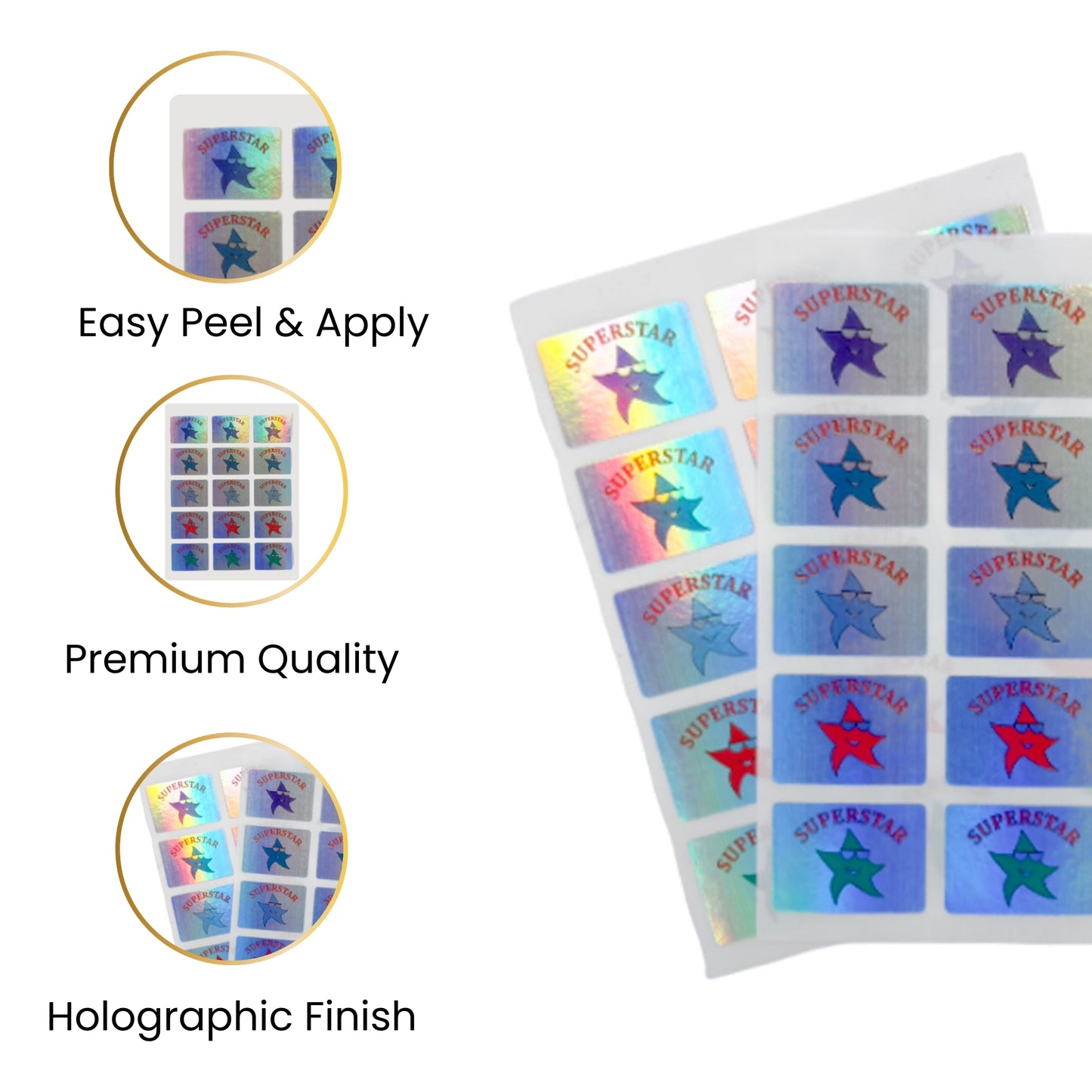Pack of 30 Superstar Holographic 25x18mm Motivational Self-Adhesive Labels