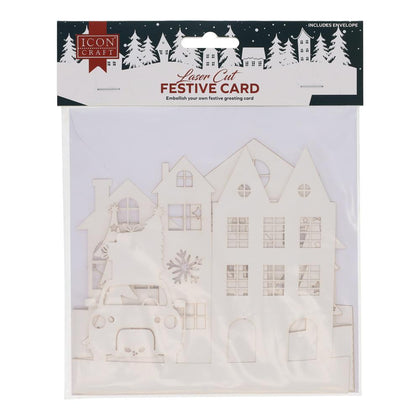 Colour Your Own Laser Cut Christmas Scene Festive Greeting Card by Icon Craft