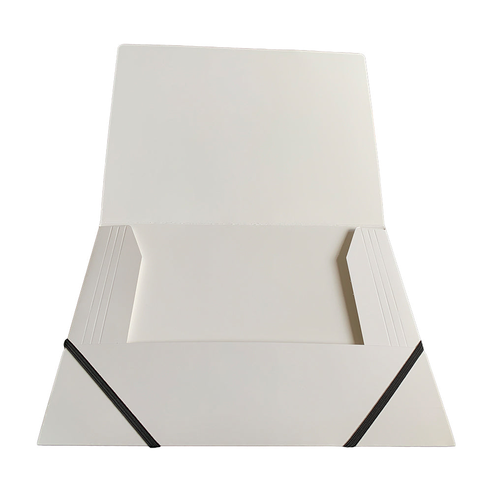 Pack of 12 Janrax A4 White Laminated Card 3 Flap Folders with Elastic Closure