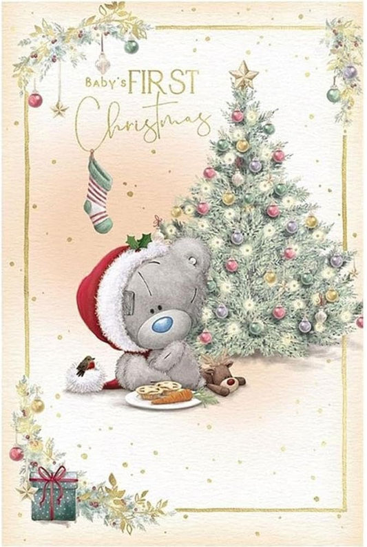 Bear Sat With Carrot And Mince Pies Baby's First Christmas Card