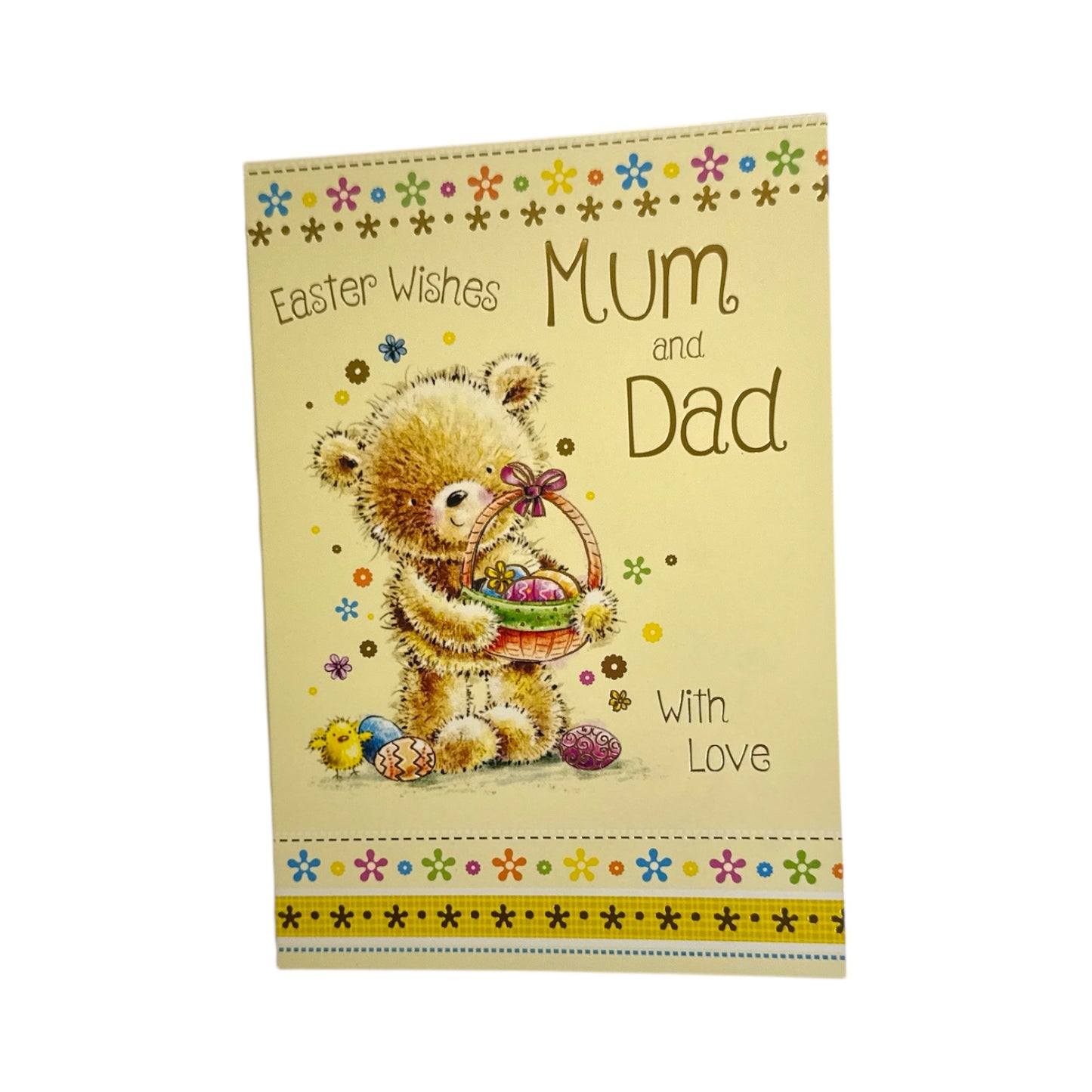 For Mum And Dad Cute Teddy Holding Egg Basket Design Easter Card