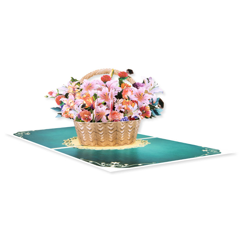 Watercolor Lily Flower Basket Blooming Wishes 3D Pop Up Card