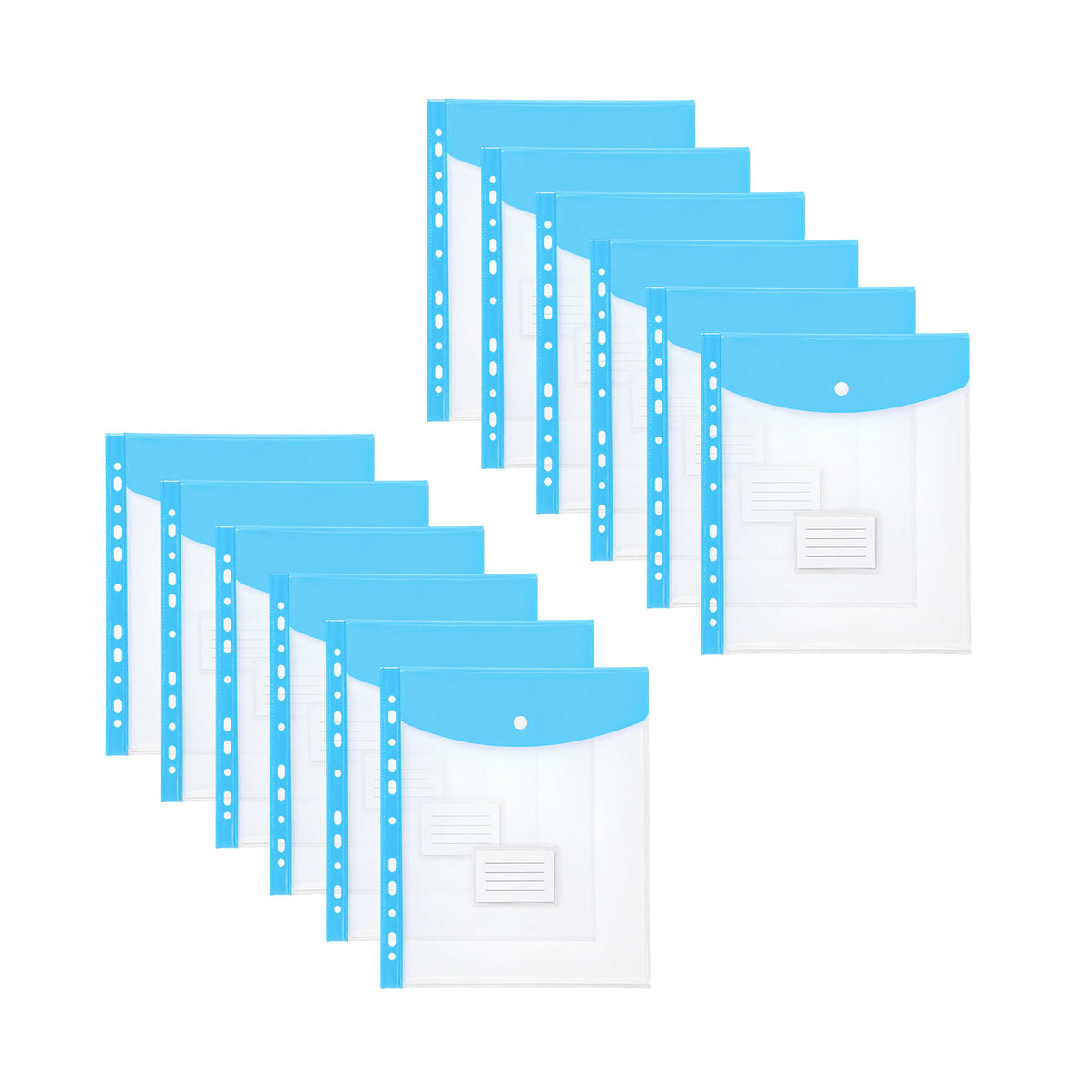 Pack of 12 A4 Pastel Blue Filling Plastic Document Wallets With 11 Holes