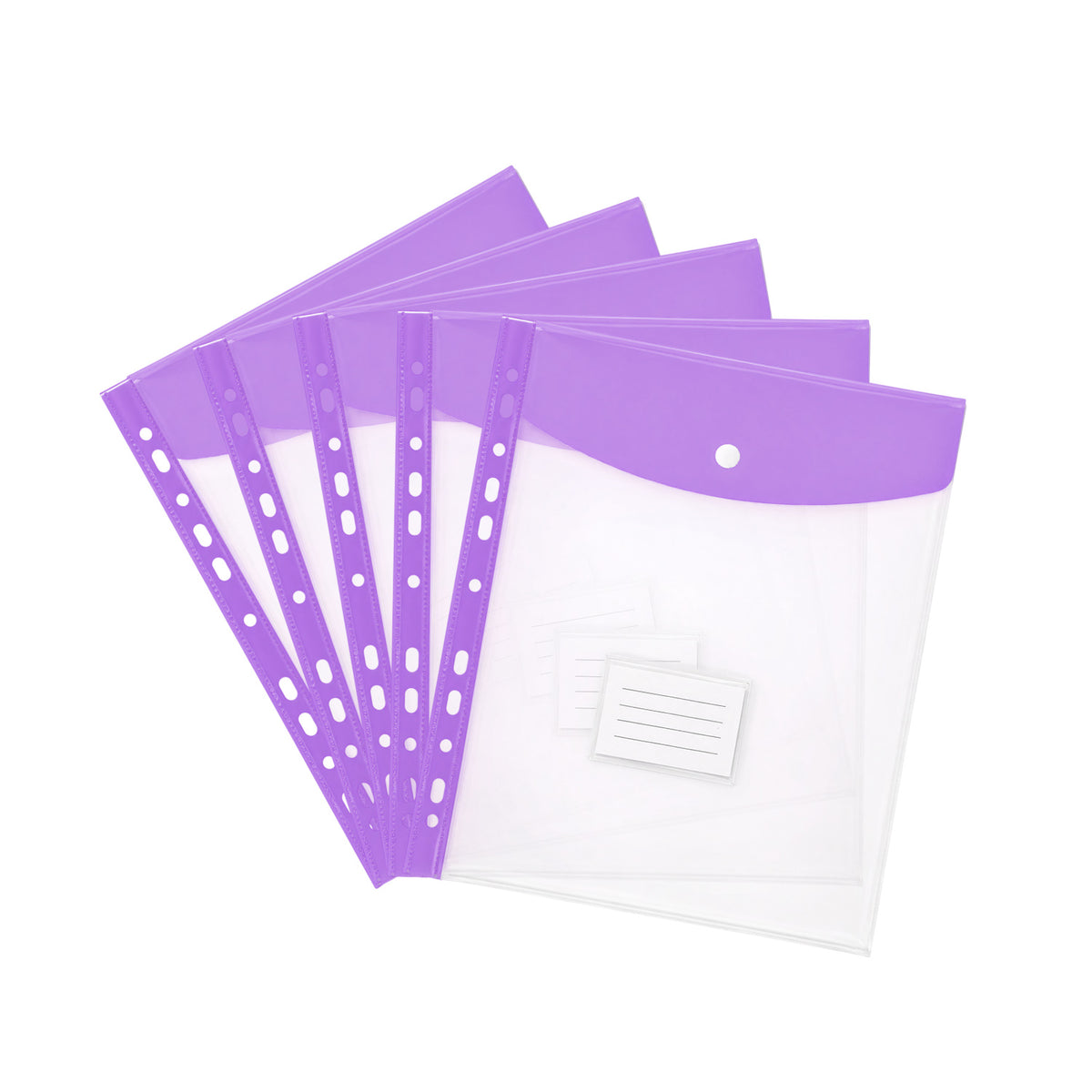 Pack of 5 A4 Pastel Purple Filling Plastic Document Wallets With 11 Holes