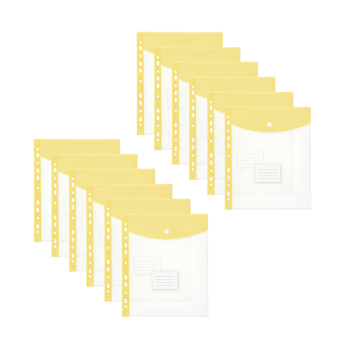 Pack of 12 A4 Pastel Yellow Filling Plastic Document Wallets With 11 Holes
