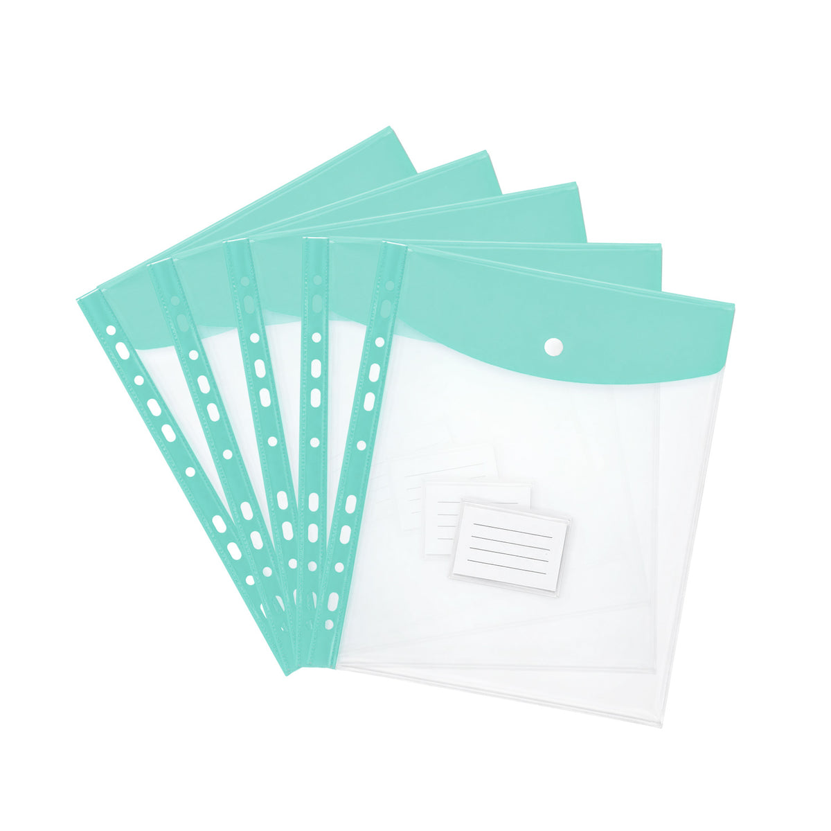 Pack of 5 A4 Pastel Green Filling Plastic Document Wallets With 11 Holes