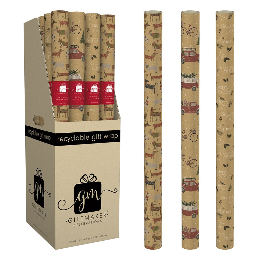 Icon Mix Kraft Christmas Wrapping Paper Roll 2m x 69cm