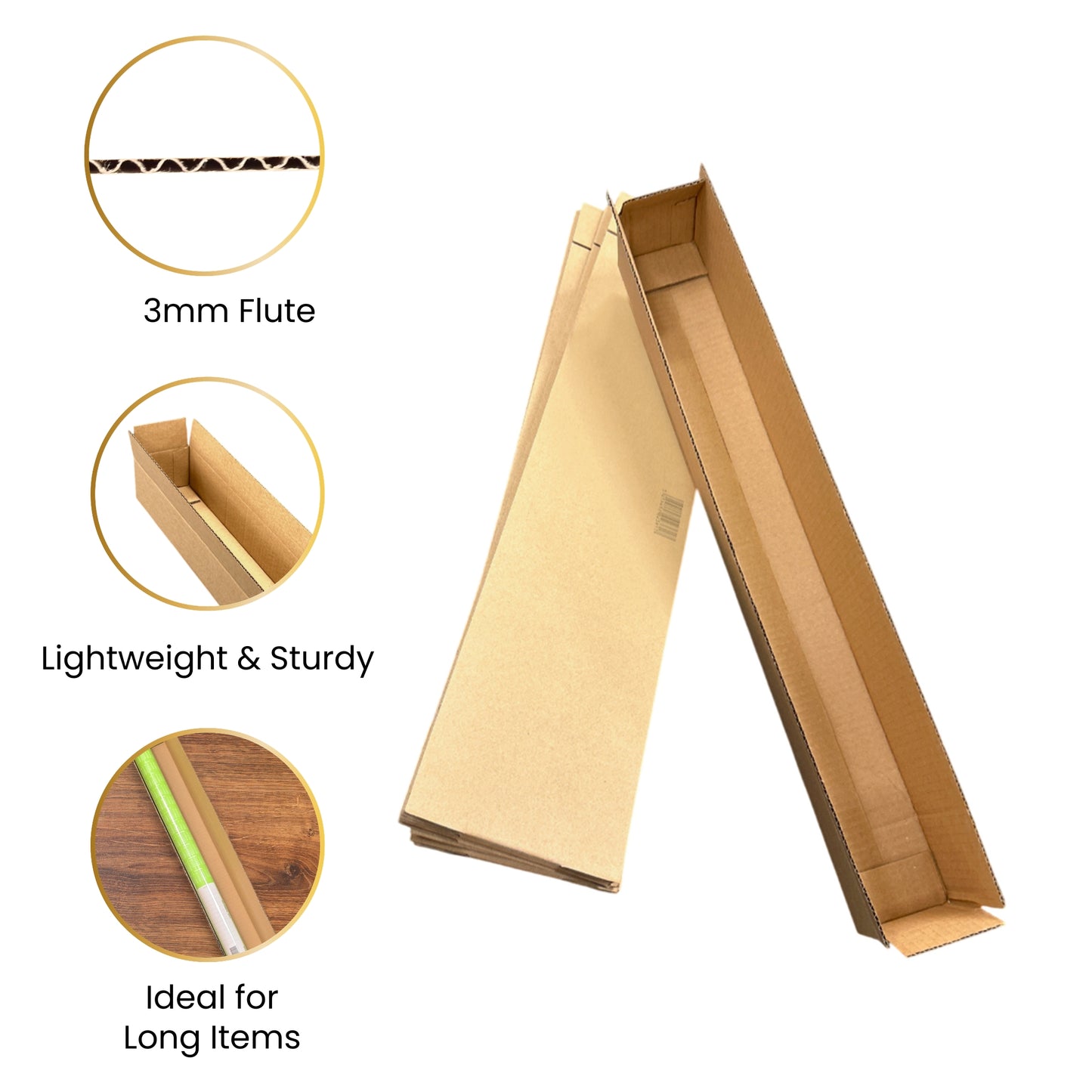 Pack of 10 Cardboard Packing Boxes 8x7x72cm — 3mm Corrugated Flute