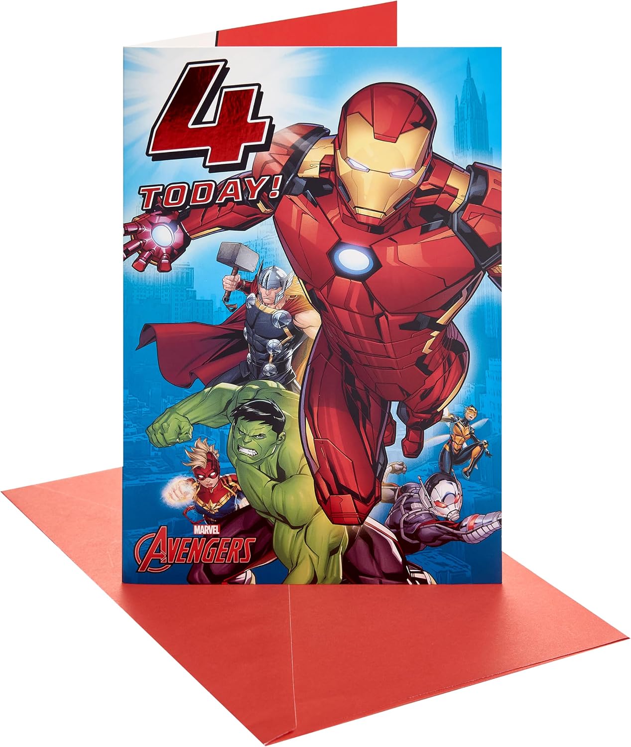 Marvel Avengers Design 4th Birthday Card with Activity Inside