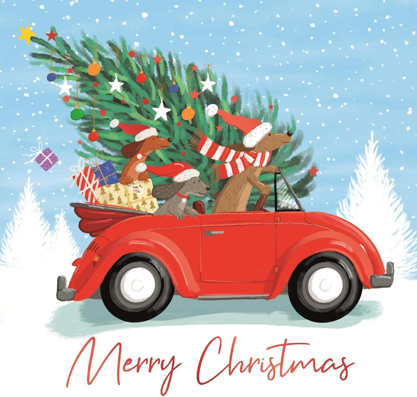 Pack of 10 Festive Canine Design Square Christmas Cards With Envelopes