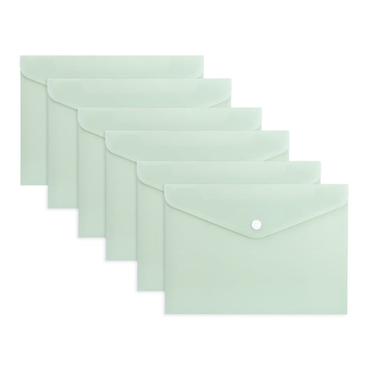 Pack of 12 A4 Light Pastel Green Soft Touch Plastic Document Wallets with Button Closure