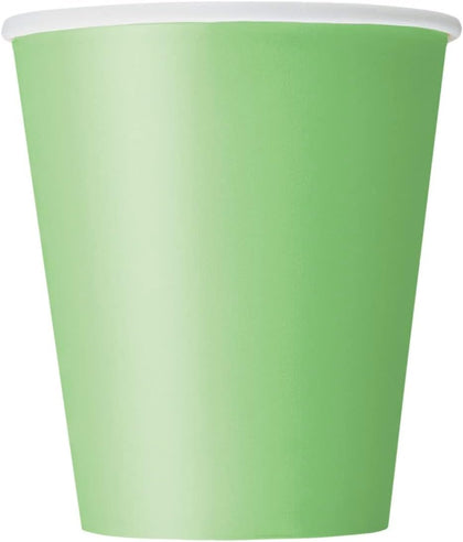 Pack of 8 Lime Green Solid 9oz Paper Cups