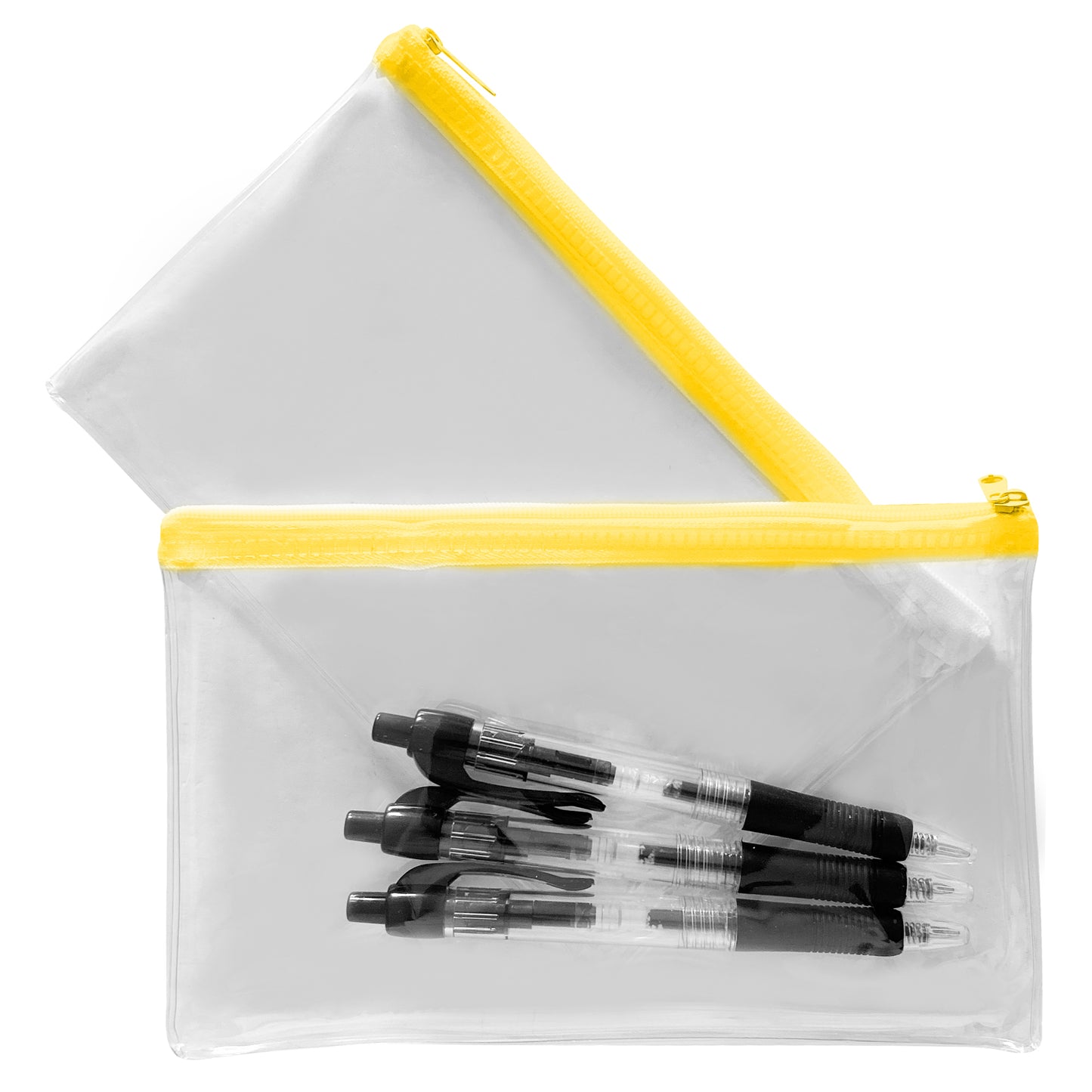 Pack of 2 Janrax 8x5" Yellow Zip Clear Exam Pencil Cases