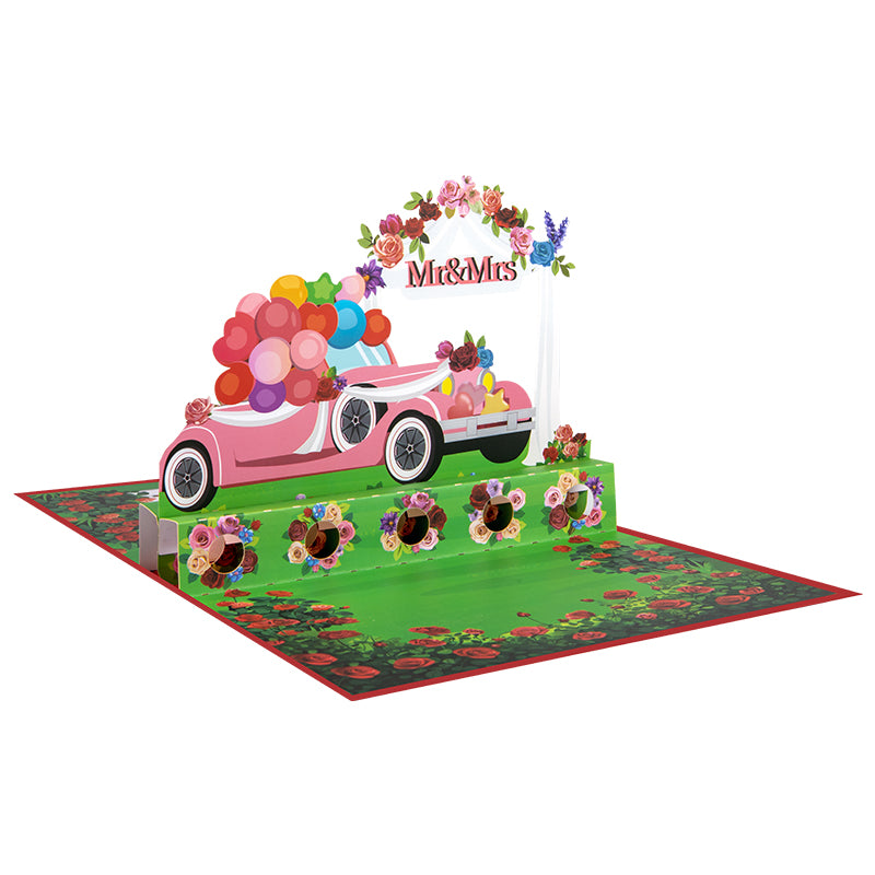 MR & MRS Rose Wedding Wishes Pop Up Greeting Card Hidden Gift Card Slot
