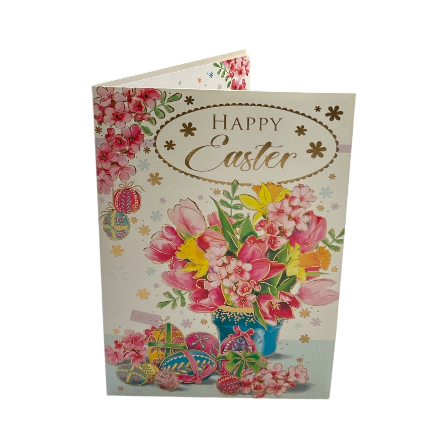 Beautiful Flower Pot With Eggs Design Easter Card