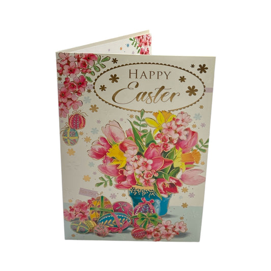 Beautiful Flower Pot With Eggs Design Easter Card