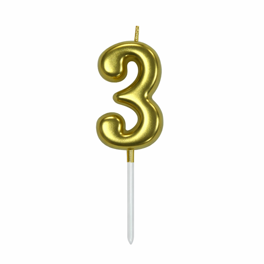 3 Number Gold Candle For Birthday Party - Cake Topper for Kids & Adults